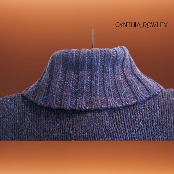 CYNTHIA ROWLEY NEW Turtleneck Speckled Wool Elongated Sweater L - Picture 9 of 12